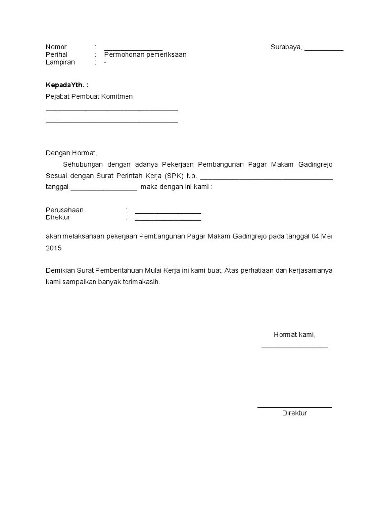 Contoh surat memo perintah laporan. Surat Pemberitahuan Mulai Kerja Pdf