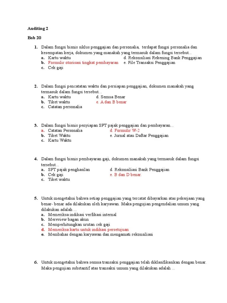 Latihan ukk matematika kelas 4 sd semester 2 ta 20. Soal Auditing Bab 20 Dan 21