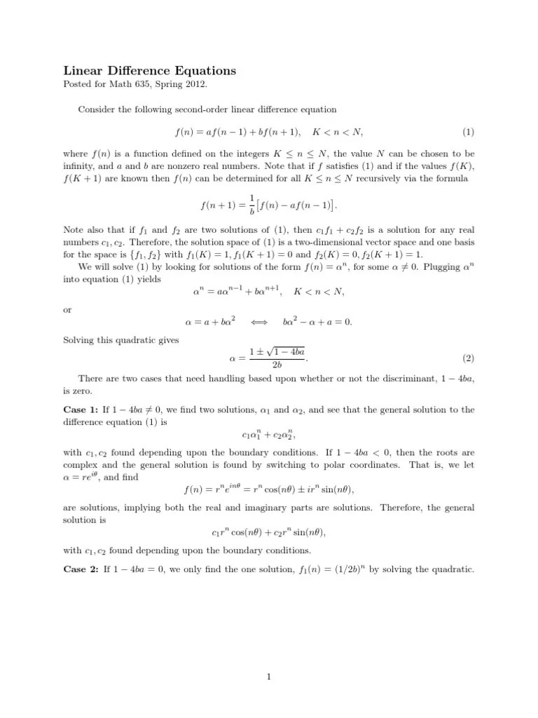 Difference Equations PDF | PDF | Recurrence Relation | Quadratic Equation