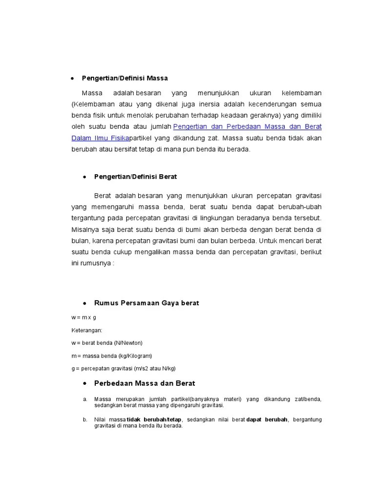 Perbedaan Massa Dengan Berat | PDF
