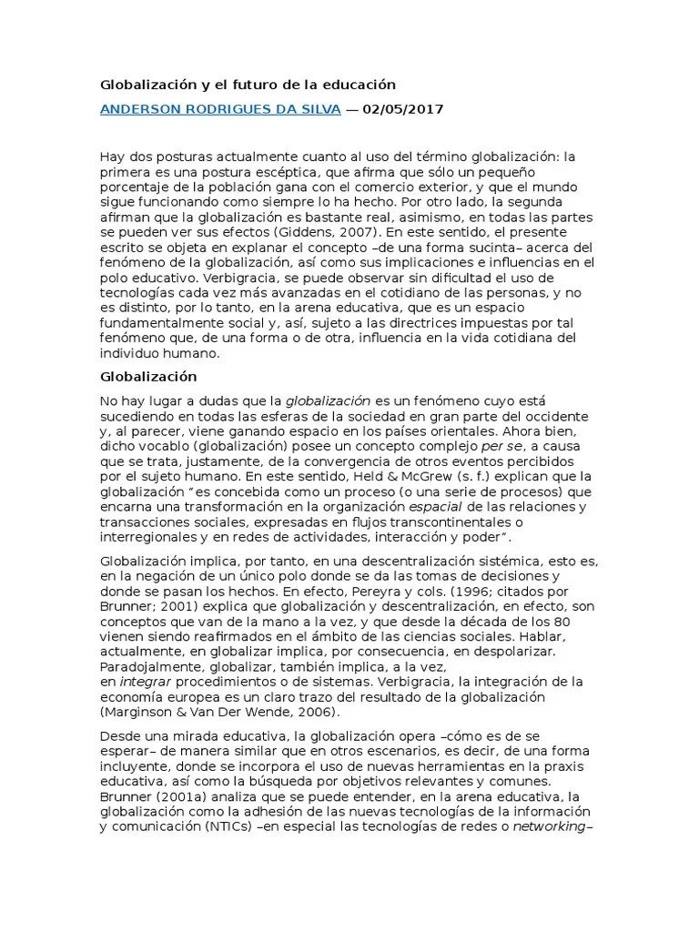Globalización Y El Futuro De La Educación | PDF | Globalización | Conocimiento