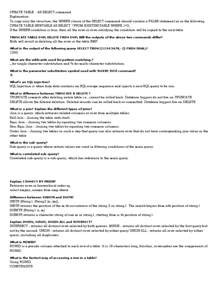 PL - SQL Interview Questions And Answers8 | PDF | Sql | Table (Database)
