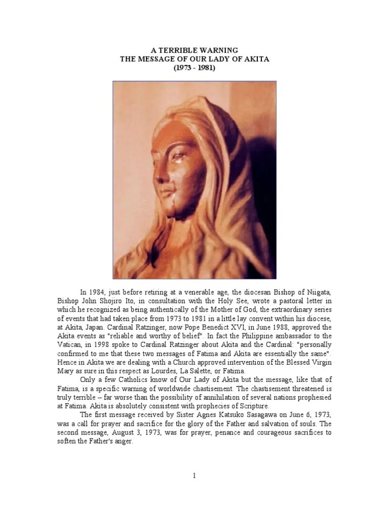 The Message Of Our Lady Of Akita | PDF | Our Lady Of Fátima | Christian ...