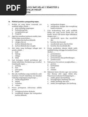 Check spelling or type a new query. Soal Uh Ipa Biologi Smp Kelas 7 Semester 2bab Ciri Ciri Makhluk Hidup Pdf Pdf