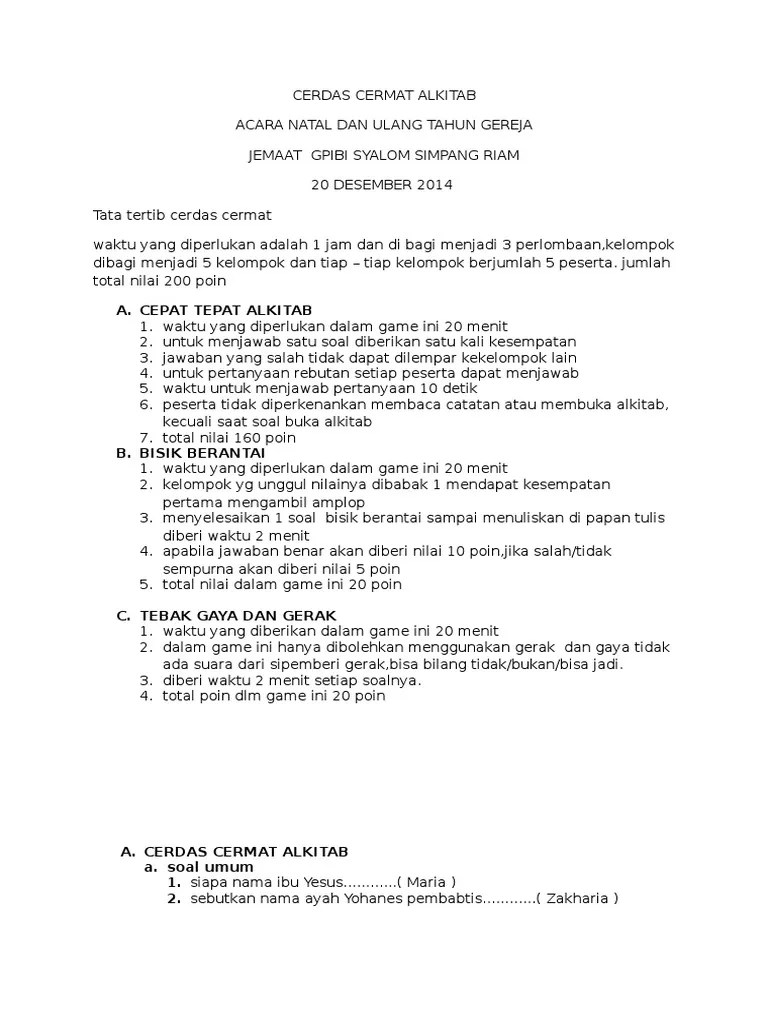 Soal Lomba Cepat Tepat Alkitab