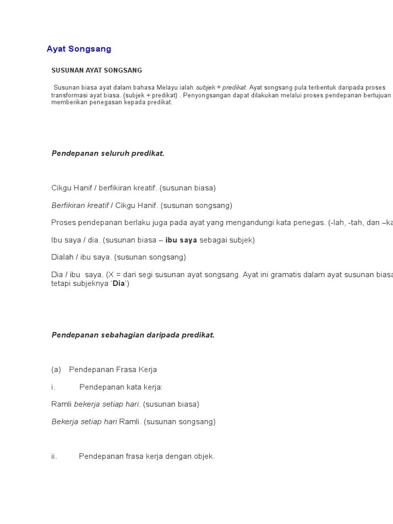 Mengigatkan hal itu, cikgu salimah tersenyum sendiri. Ayat Songsang Pdf