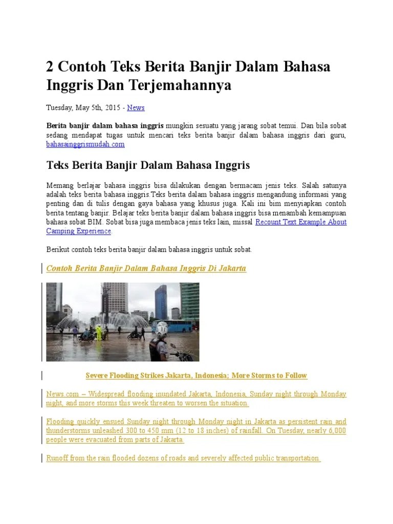 Contoh teks eksplanasi tentang banjir. Contoh Teks Report Banjir Dalam Bahasa Inggris