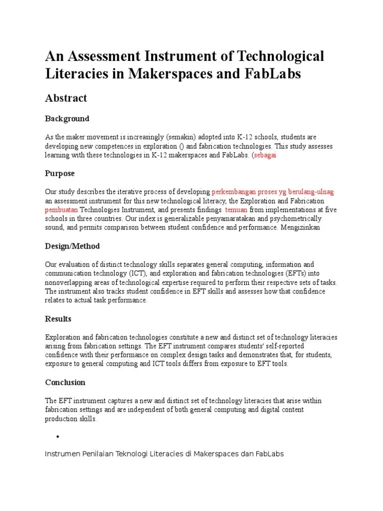 An Assessment Instrument Of Technological Literacies In