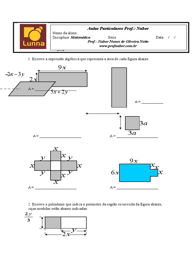 Exercícios Expressões Algébricas | PDF | Álgebra | Álgebra Abstrata