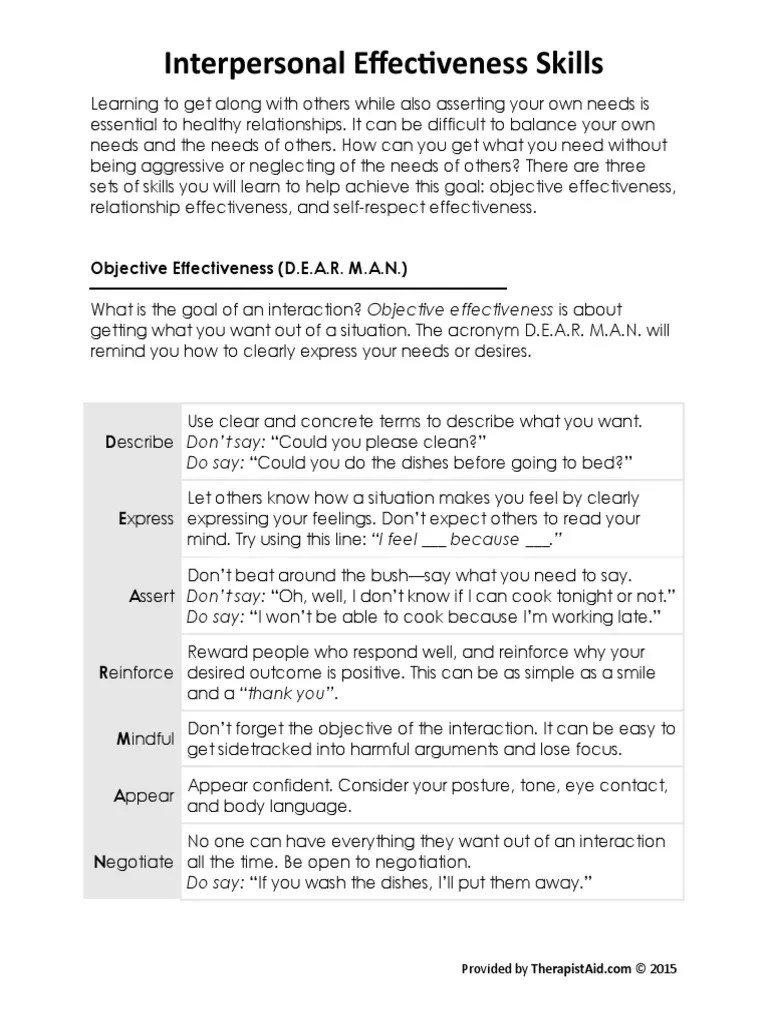 DBT Interpersonal Effectiveness Skills | PDF | Dialectical Behavior ...