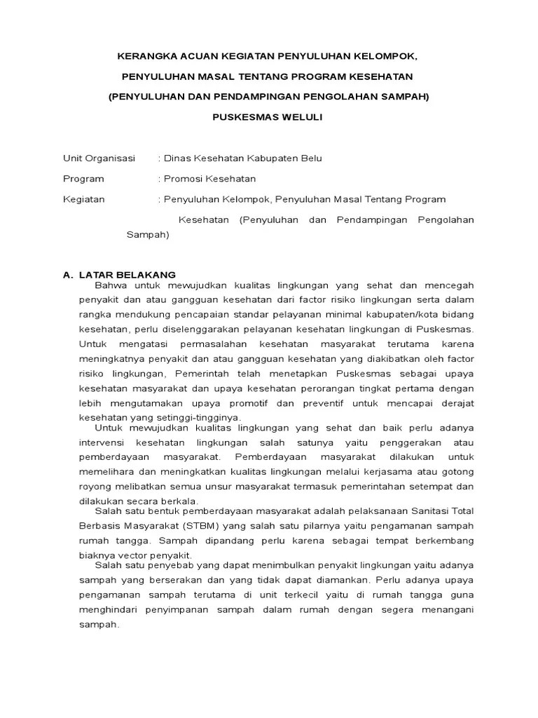 Kerangka Acuan Kegiatan Penyuluhan Kelompok | PDF