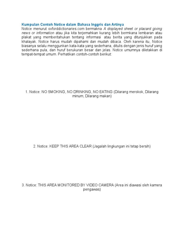 √ pengertian, perbedaan warning, caution, dan notice beserta contoh dalam bahasa inggris. Kumpulan Contoh Notice Dalam Bahasa Inggris Dan Artinya Pdf