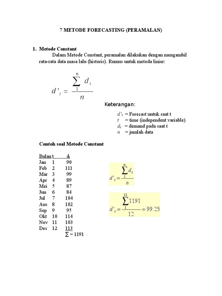 Analisis trend (linier) pengertian : 7 Metode Peramalan Forecasting 1 Pdf