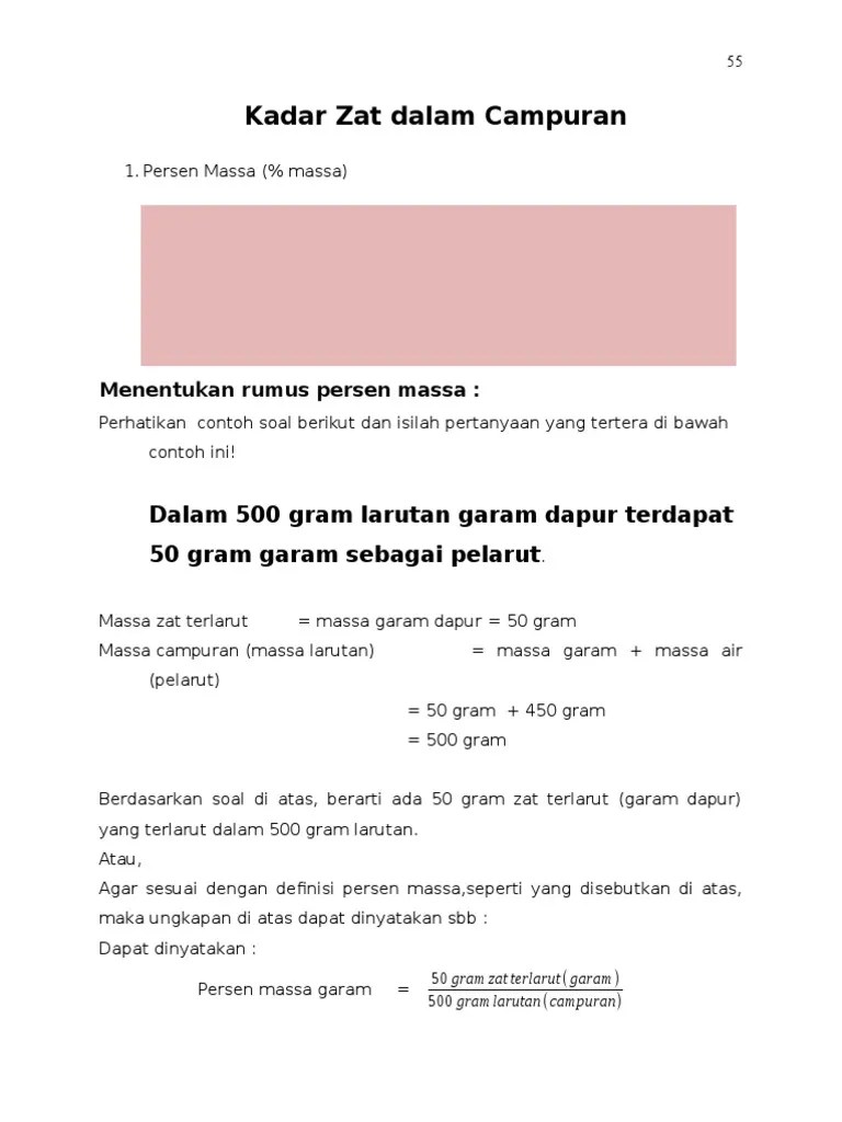 Alamatjalan budi mulia rt 009012 pademangan barat pademangan jakarta utara. Bahan Ajar Kadar Zat Dalam Campuran