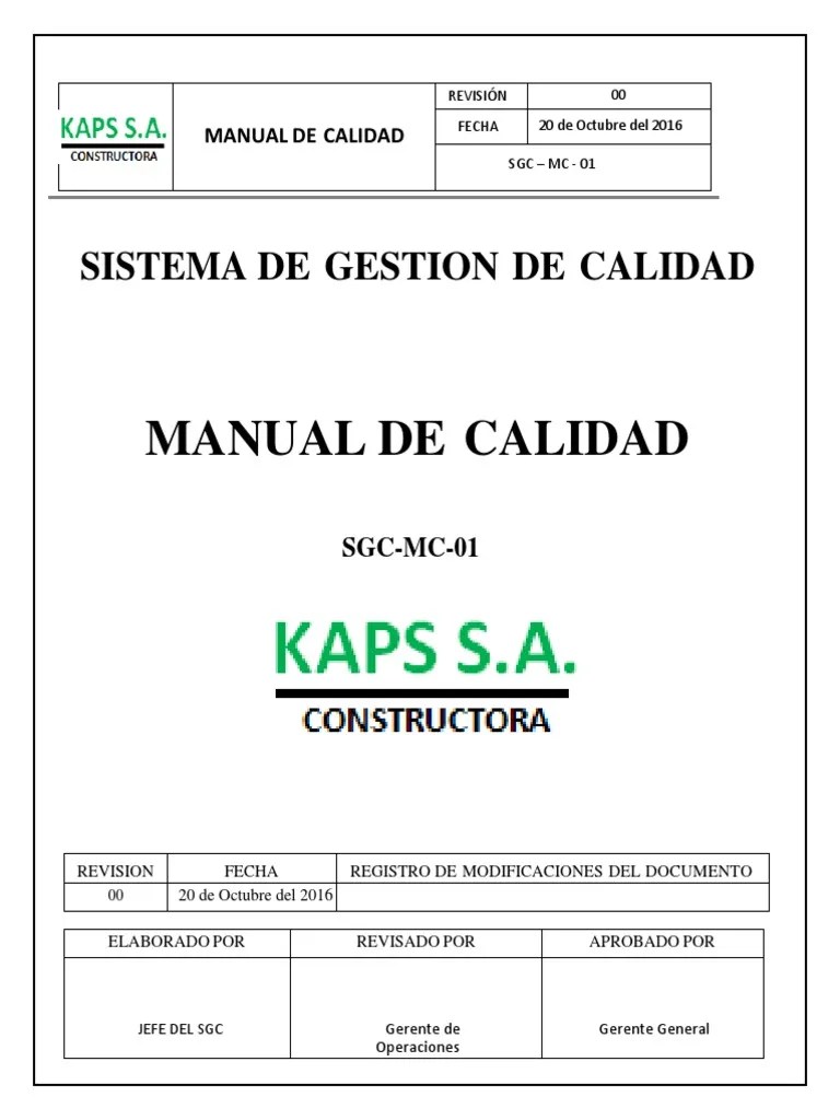 Manual De Calidad Para Un SIG De La Constructora KAPS S.A. | PDF ...