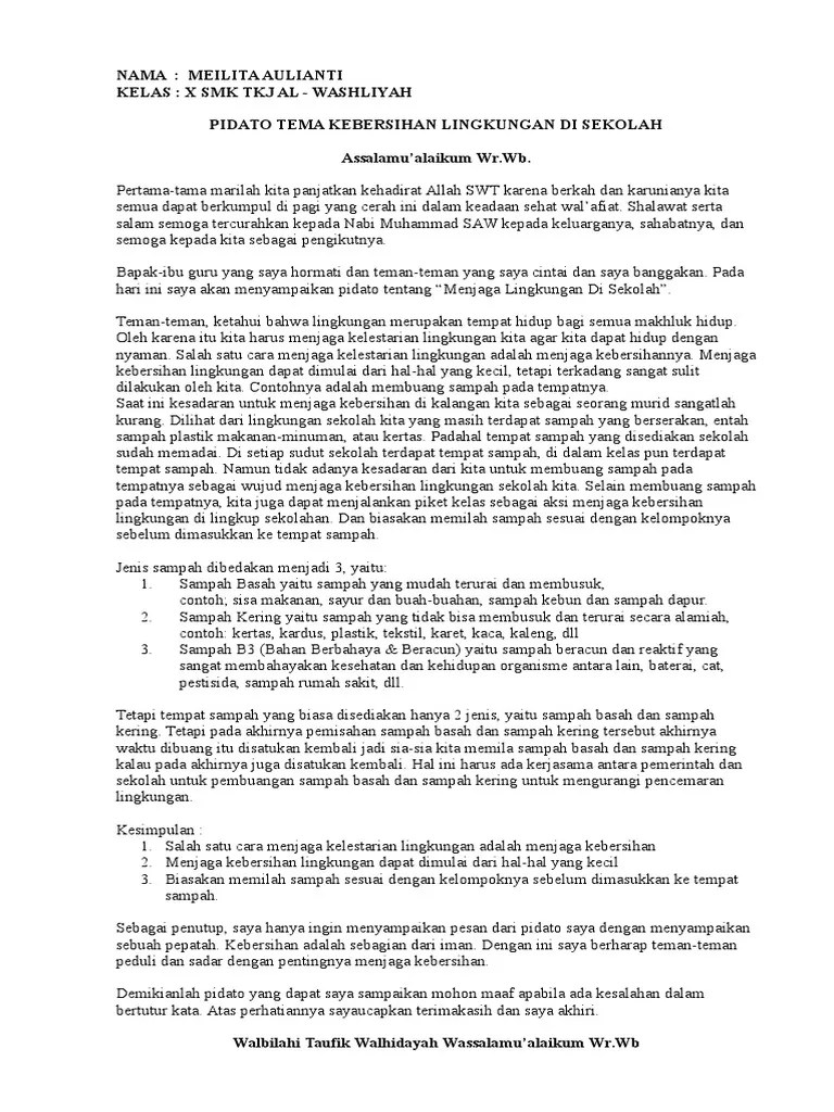 Pidato Tema Kebersihan Lingkungan Di Sekolah | PDF