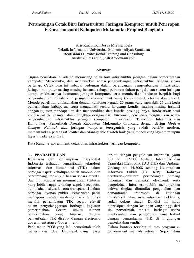 Perancangan Infrastruktur Jaringan Komputer Sebagai Bagian Dari Cetak Biru Penerapan E ...