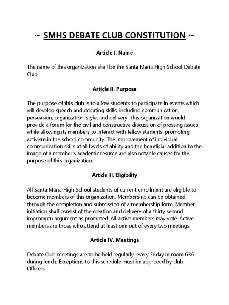 Smhs Debate Club Constitution Doc 2 0 | PDF | Supermajority | Article ...