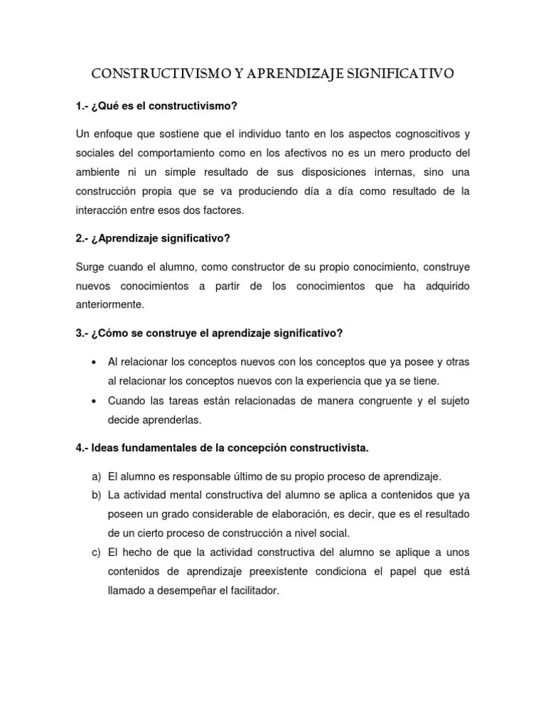 Constructivismo Y Aprendizaje Significativo | PDF | Constructivismo ...