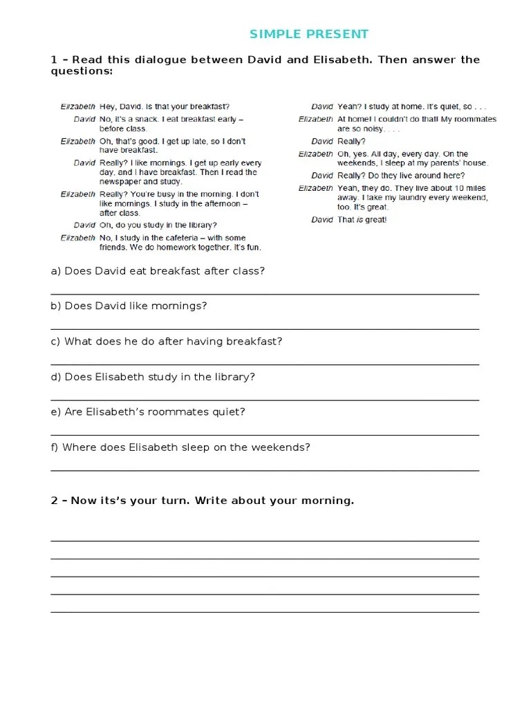 Conversations Simple Present Work Pdf - Premium Mobile Light Arts | Free Download