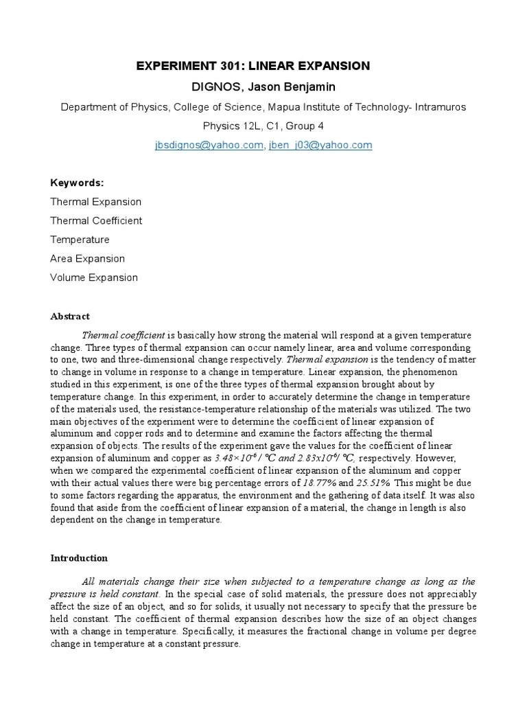 Experiment 301 | PDF | Thermal Expansion | Building Engineering
