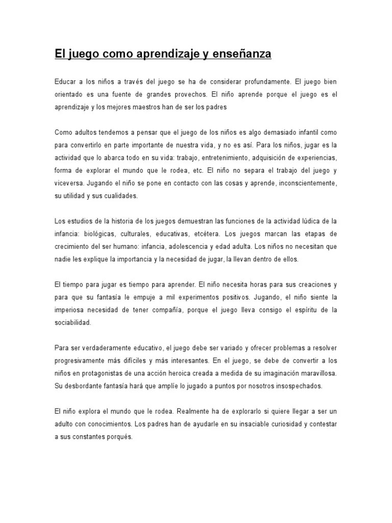 El Juego Como Aprendizaje Y Enseñanza | PDF | Adultos | Aprendizaje