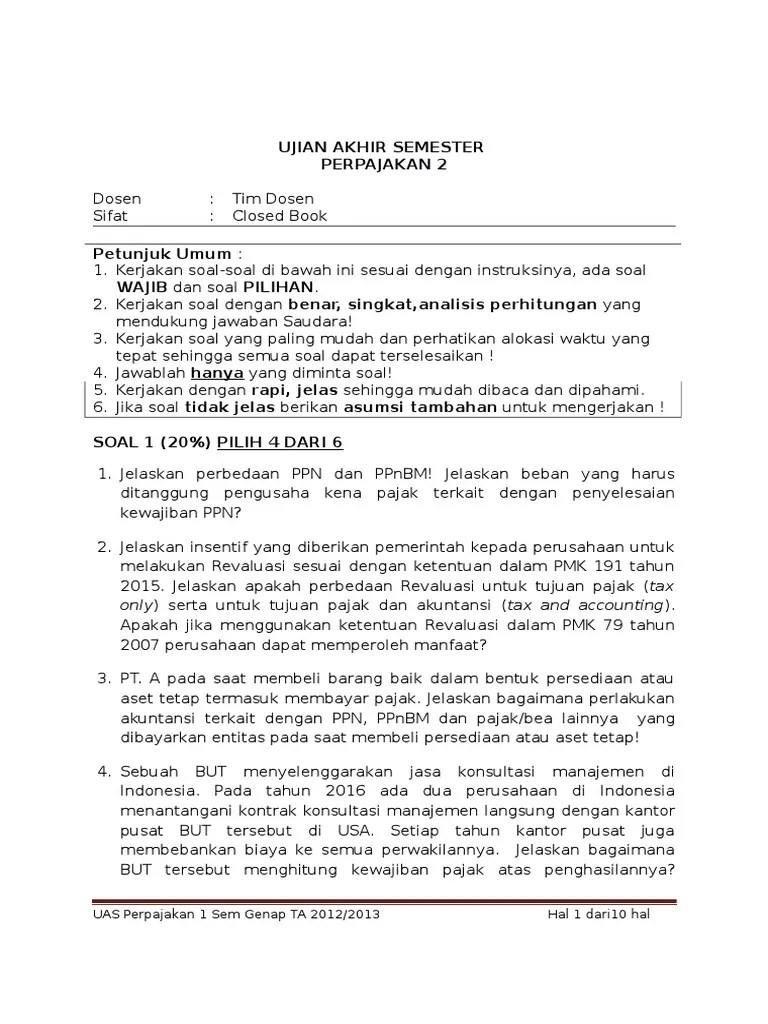 Contoh Soal Uas Pajak 1 | PDF
