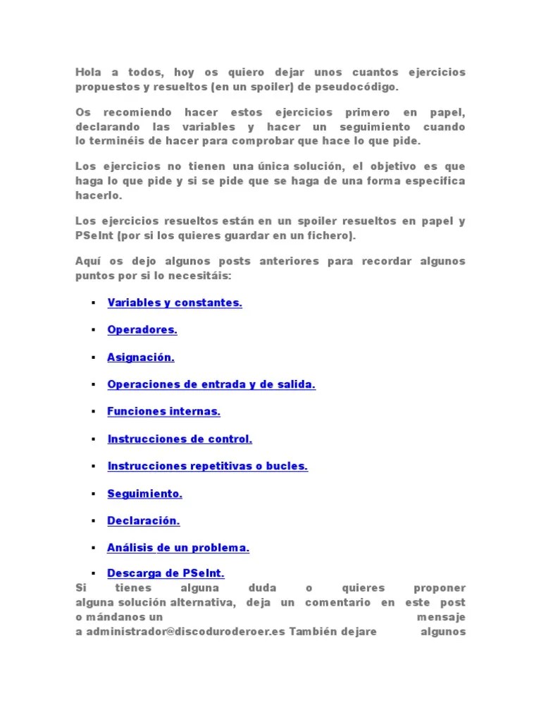 Ejercicio Resuelto En Pseint | PDF | Algoritmos | Exponenciación