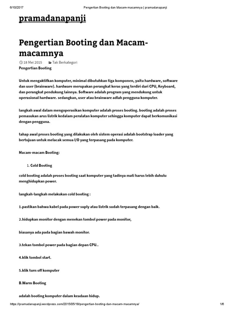 Pengertian Booting Dan Macam-Macamnya | PDF
