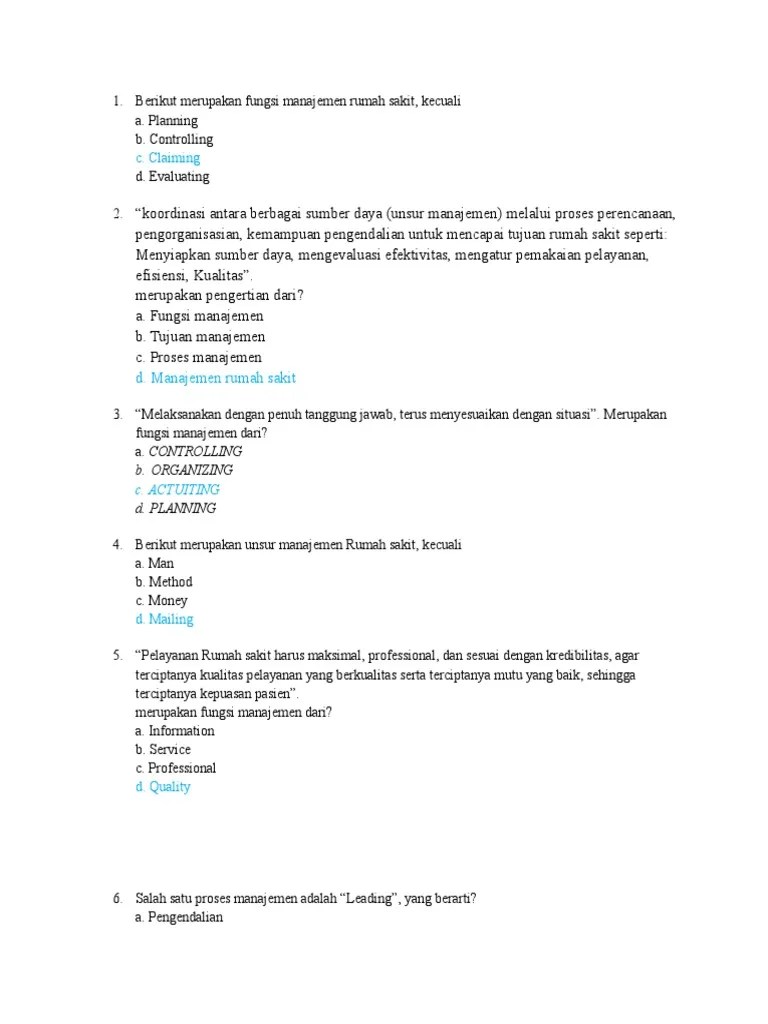 Soal Kelompok 1 Administrasi Rumah Sakit | PDF