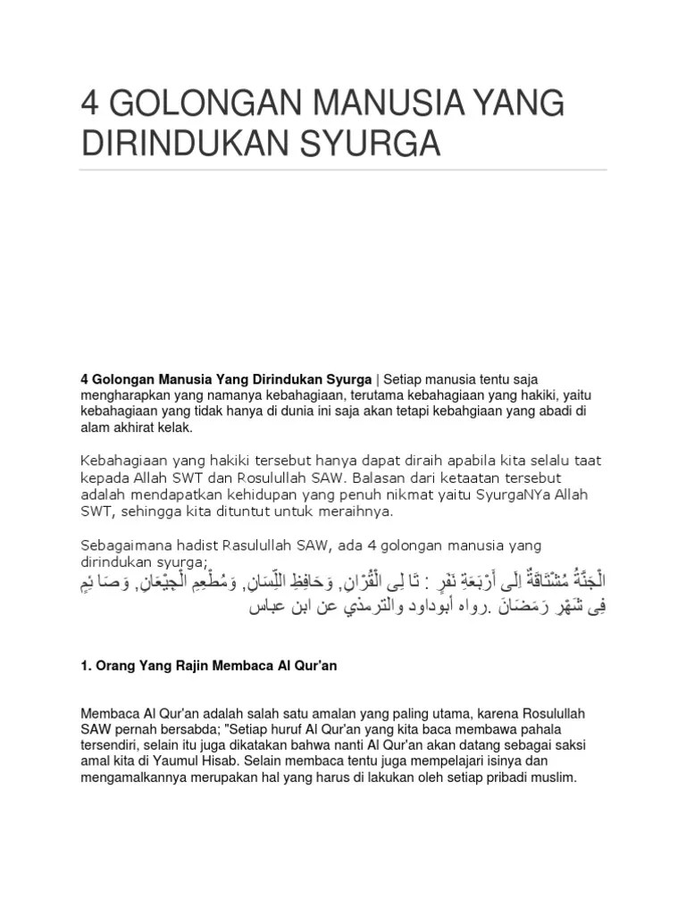 4 Golongan Manusia Yang Dirindukan Syurga | PDF