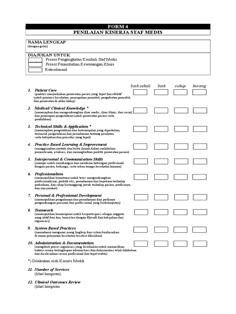 Penilaian kinerja dokter rsu full bethesda,. Form Evaluasi Staf Medis Pdf