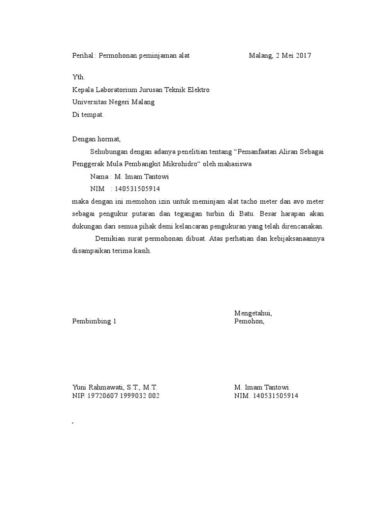 Evaluasi dokumen permohonan izin fasilitas penelitian dan industri. Surat Pinjam Alat Pdf