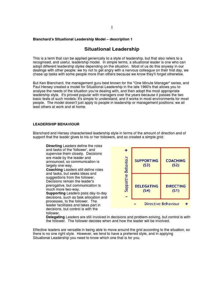 Situational Leadership Model | PDF | Competence (Human Resources) | Leadership