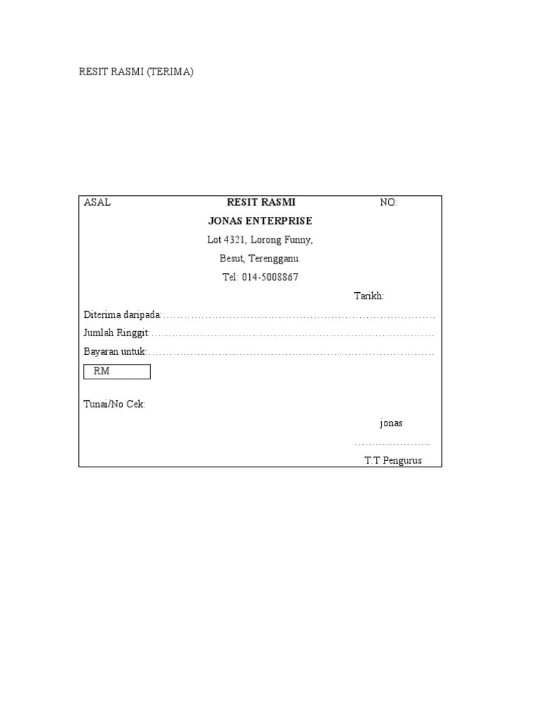 Resit rasmi ini diakui sah setelah . Contoh Invois Kosong Rasmi Q