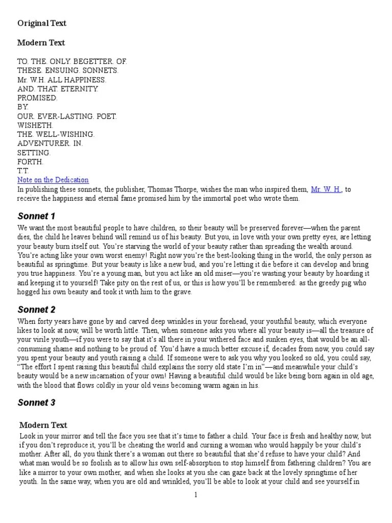 Original Text Modern Text: Sonnet 1 | PDF | Shakespeare's Sonnets | Stanzaic Form
