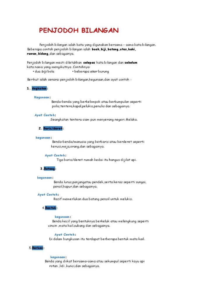 Benda yang panjang dan berangkai seperti rantai, tali, dawai, jam tangan dan sebagainya. Penjodoh Bilangan Pdf