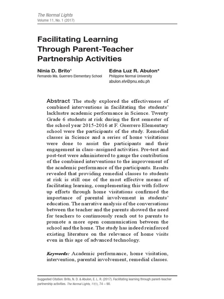 Facilitating Learning Through Parent-Teacher Partnership Activities ...