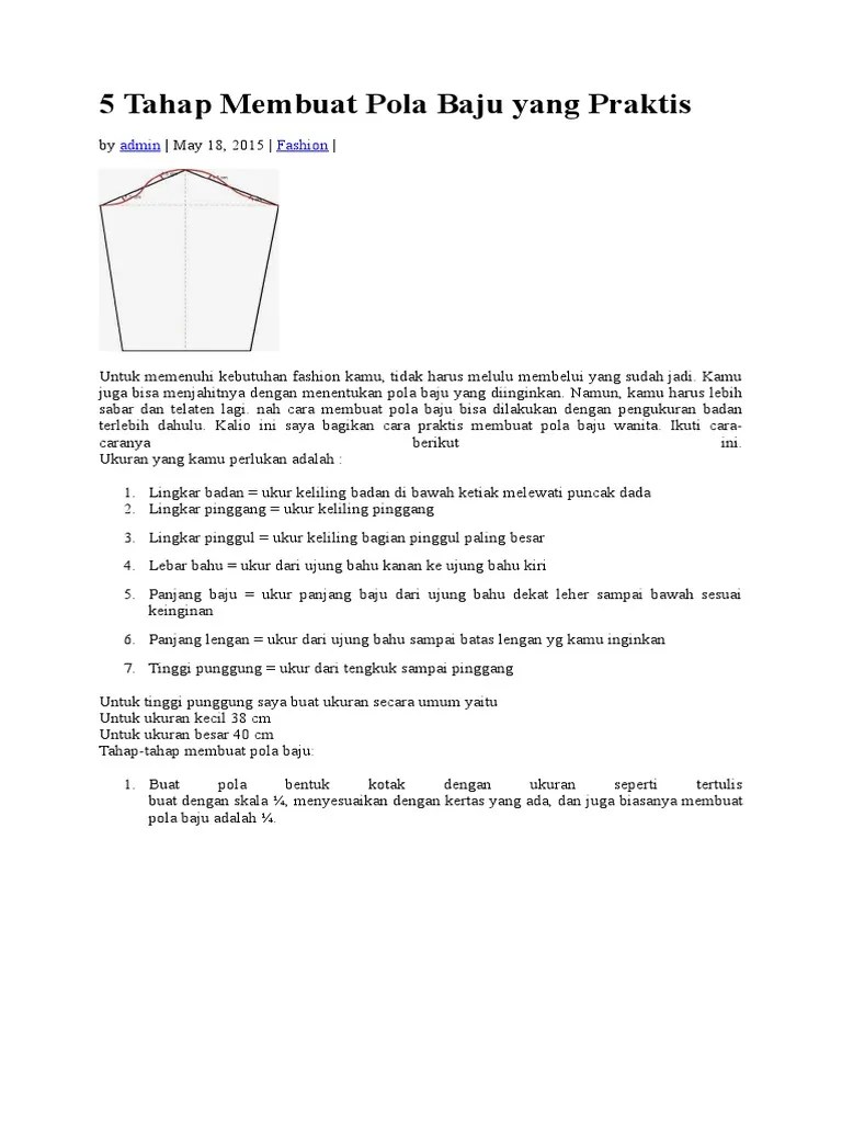 5 Tahap Membuat Pola Baju Yang Praktis | PDF