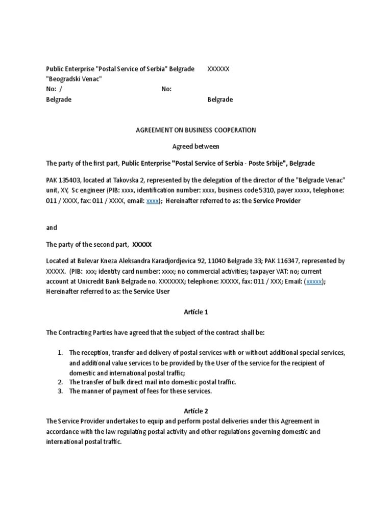 Agreement On Business Cooperation Template Mail United States Postal Service