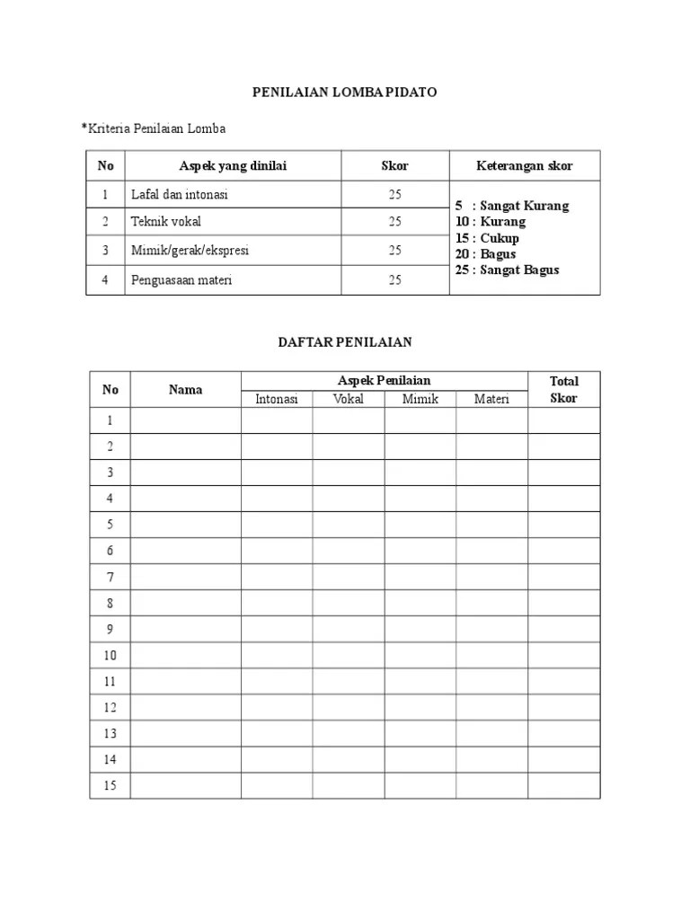 format penilaian lomba tahfidz cara golden. Penilaian Lomba Pidato Dalam Rangka Kegiatan