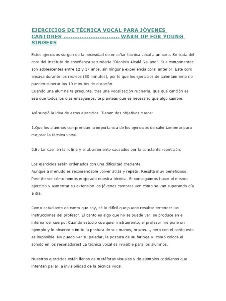 Ejercicios De Tecnica Vocal Para Jovenes Cantores | PDF | Canto | Sonido