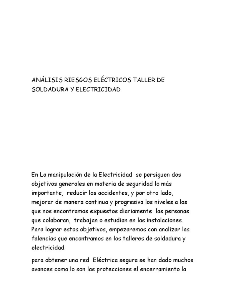 Análisis Riesgos Eléctricos Taller De Soldadura Y Electricidad | PDF | Enchufes Y Tomas De ...