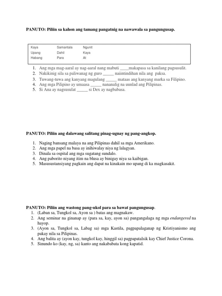 quiz pang ugnay pdf