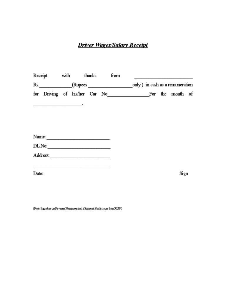 driver salary receipt template