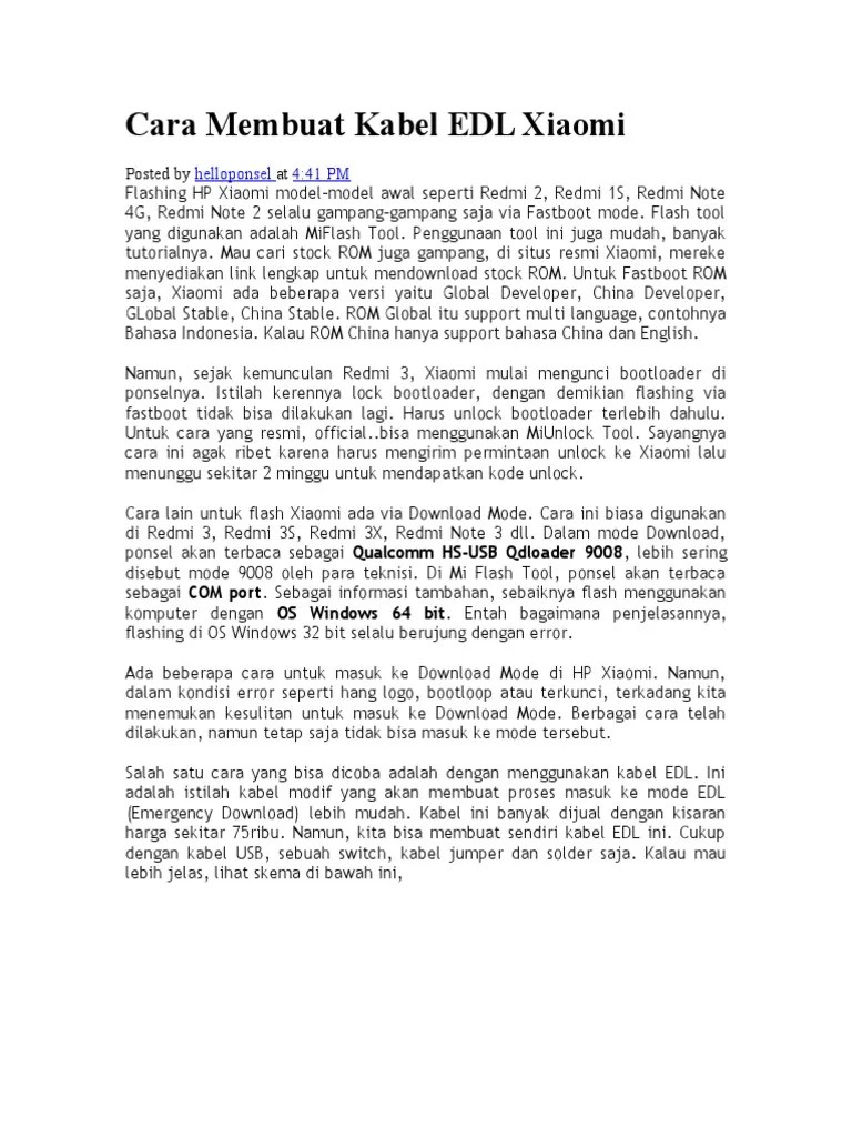 Untuk cara masuk ke fastboot mode kurang lebih hampir sama dengan recovery pada android umumnya. Cara Membuat Kabel Edl Xiaomi Pdf