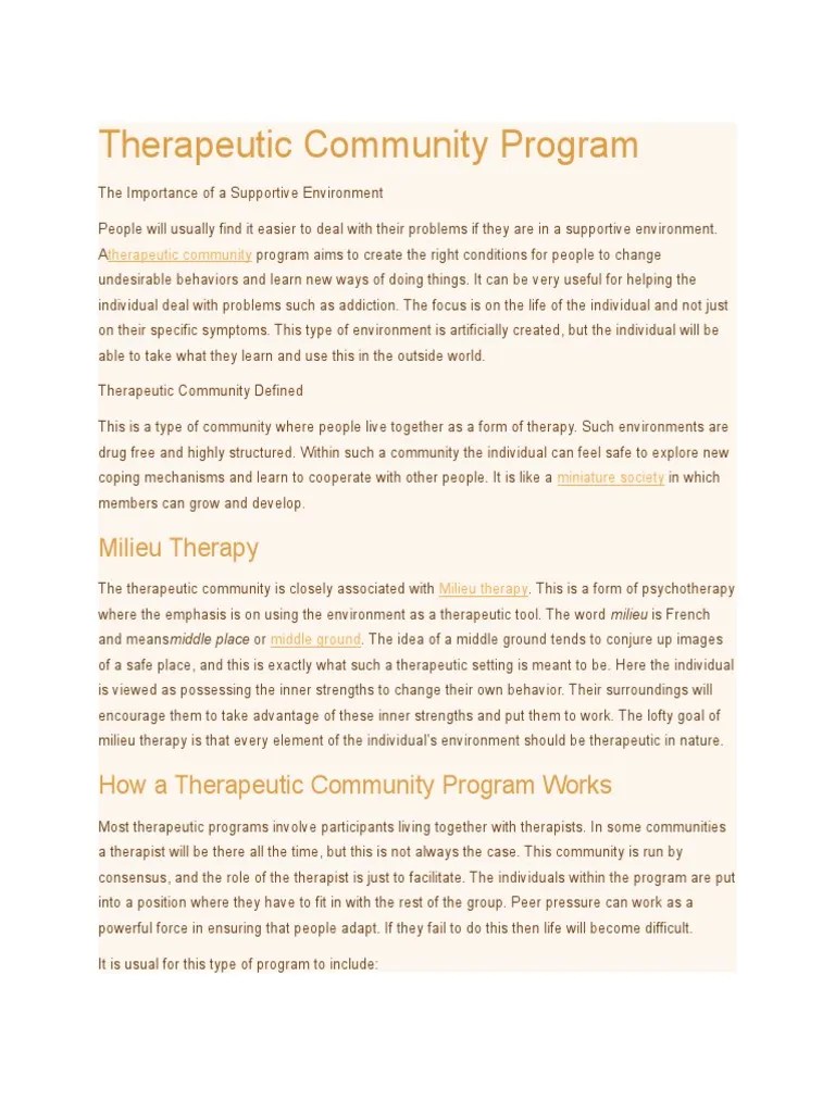 Therapeutic Community Program - Research | PDF | Behaviour Therapy | Psychotherapy