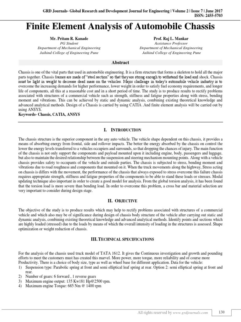 Finite Element Analysis Of Automobile Chassis | PDF | Stress (Mechanics ...