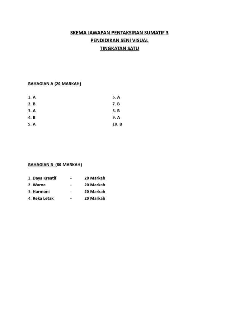 Latihan formatif jawapan buku teks pendidikan seni . Skema Jawapan Pentaksiran Sumatif 3 Pdf