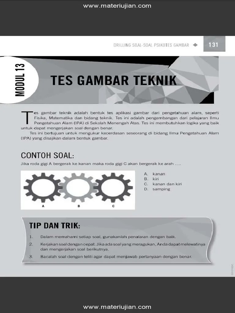 Tes ini dikenal juga sebagai tes penalaran abstrak. Contoh Soal Tes Penalaran Mekanik